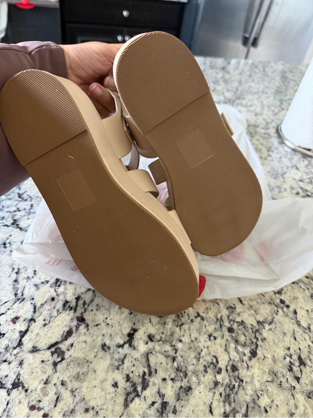 Women's Beige Platform Sandals with Buckle Closure - Picture 6 of 7